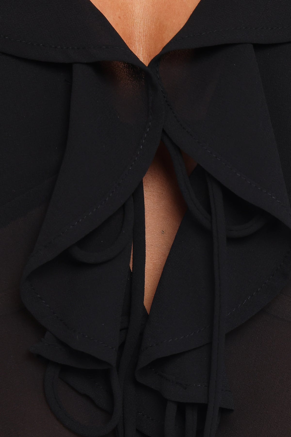 Elora Chiffon Ruffle Front Top - Black