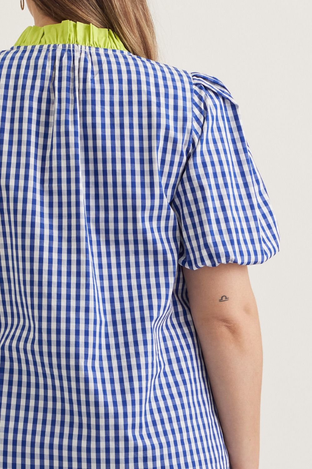 Blue gingham mix top (plus only)