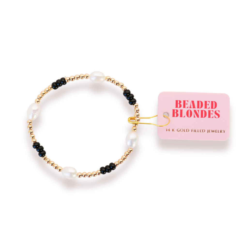 Black School Spirit Pearl Poppi Bracelet: Extended 7.25 inch