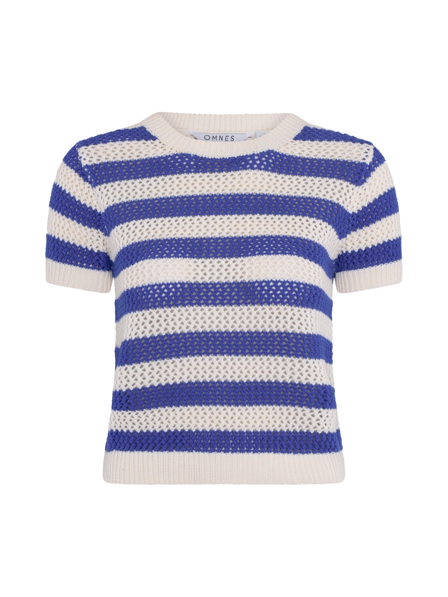 Lexi Stripe Crochet Jumper in Blue and Cream
