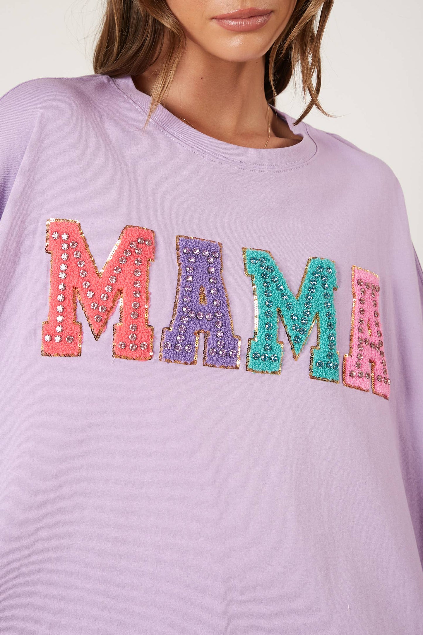 'Mama' Rhinestoned Embroidery Top