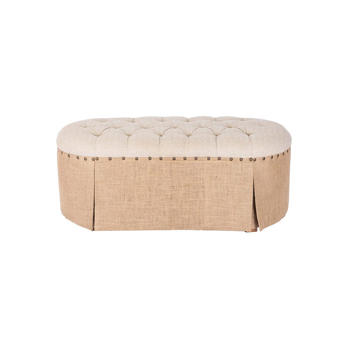 Addison Linen Tufted Top Ottoman with Burlap Skirting