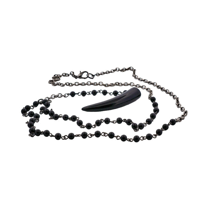 Black Acrylic Shark's Tooth Pendant on Alloy & Black Plated Ball Chain