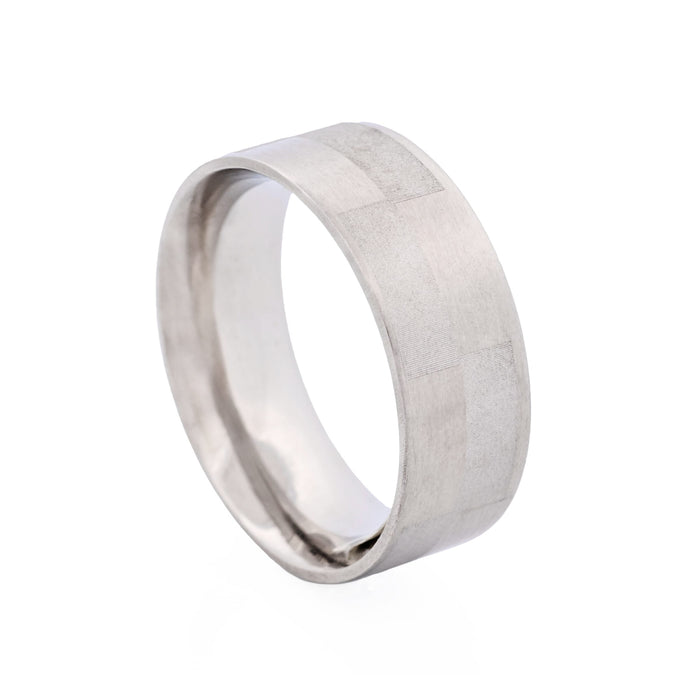Brushed & Frosted Brick Pattern Stainless Steel Ring