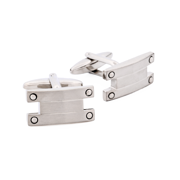 Brushed Rhodium Striped Cufflinks