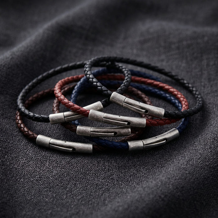 Cudworth MAGRO Leather 3mm with stainless steel clasp bracelet 21.5MM - CIELO DI MEZZANOTTE