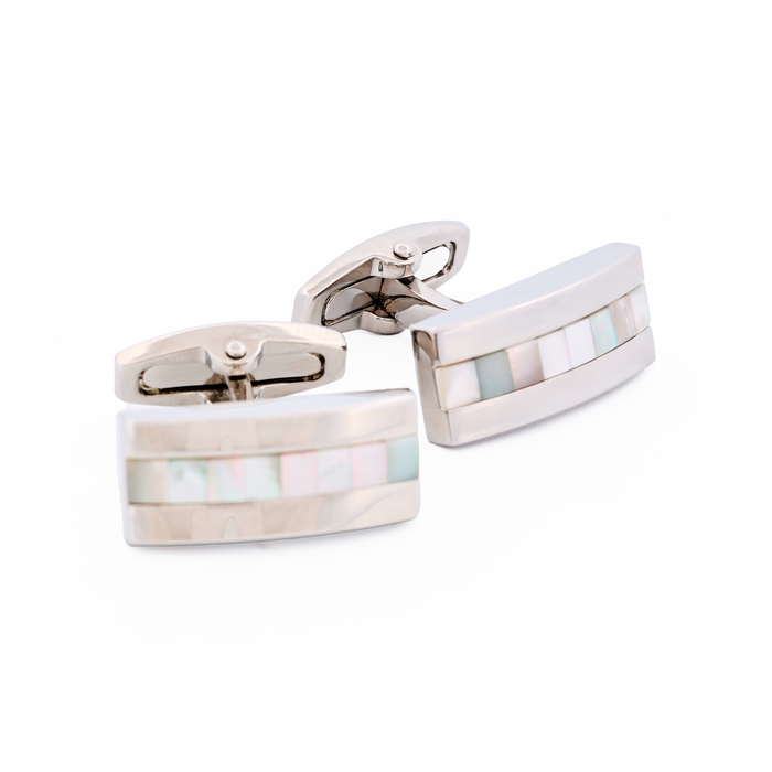 Rhod Blue Pink Mother Of Pearl Cufflinks
