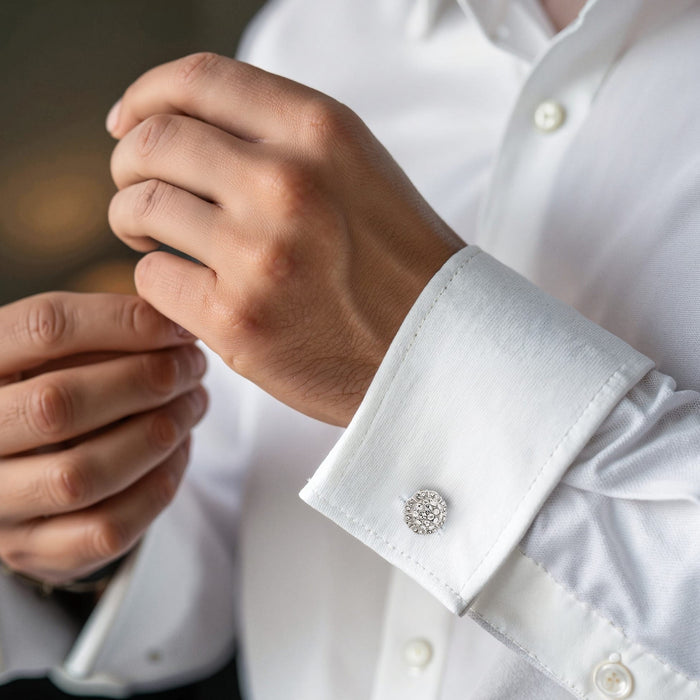 Rhodium Plated Crystal Domed Cufflinks
