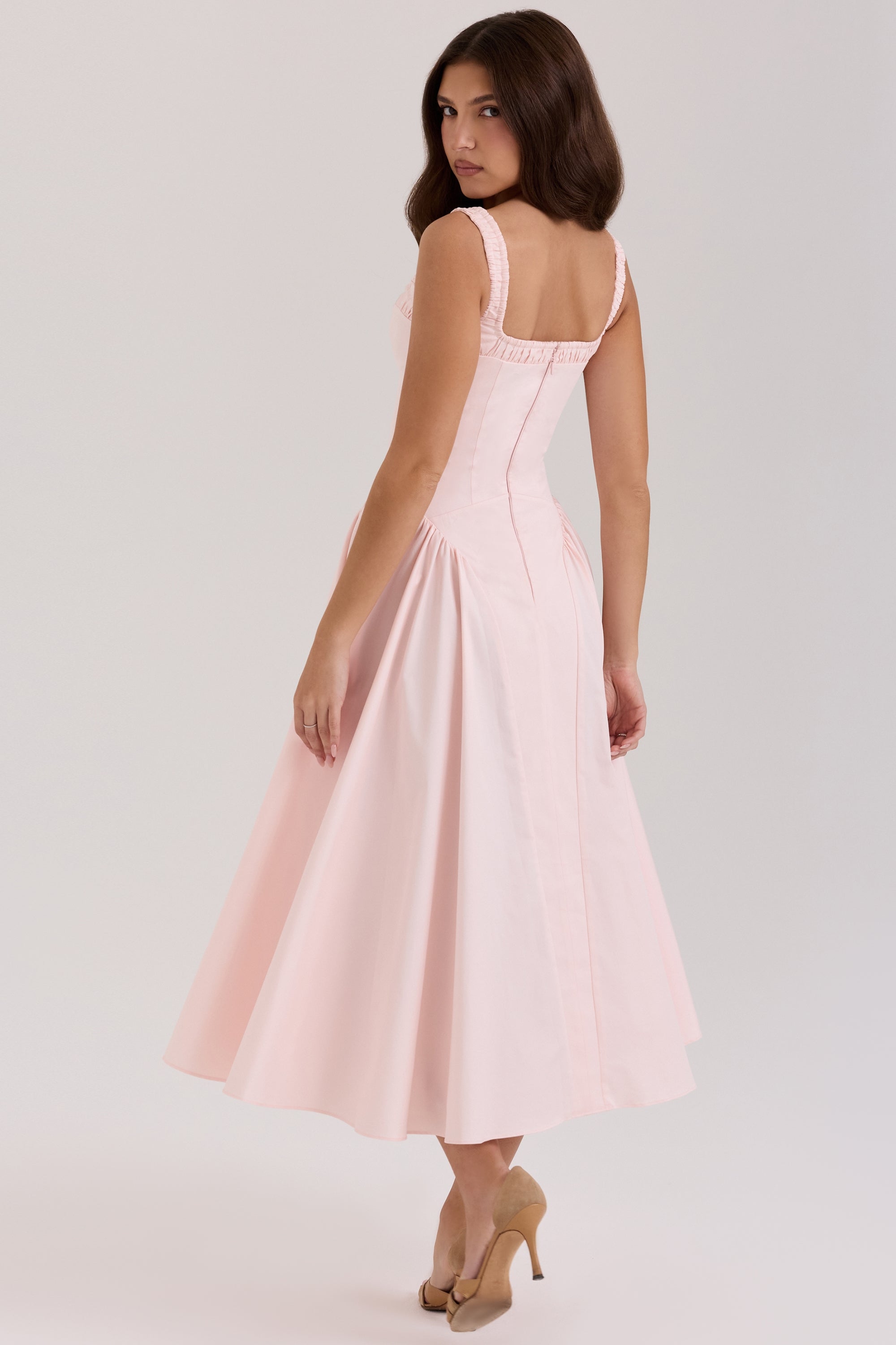 rose pink stretch cotton midi sundress