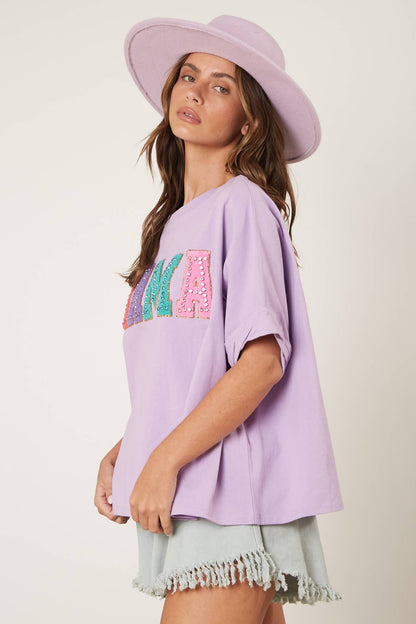 'Mama' Rhinestoned Embroidery Top