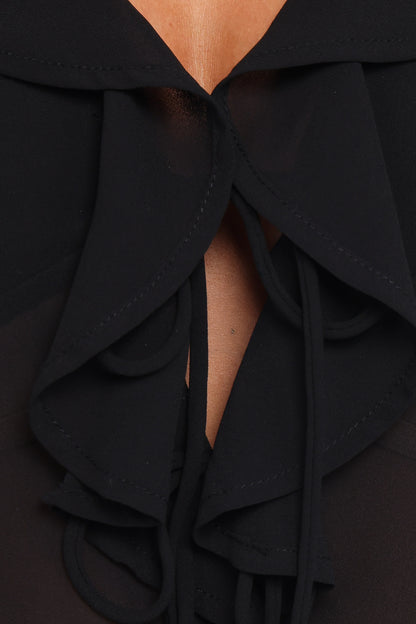 Elora Chiffon Ruffle Front Top - Black