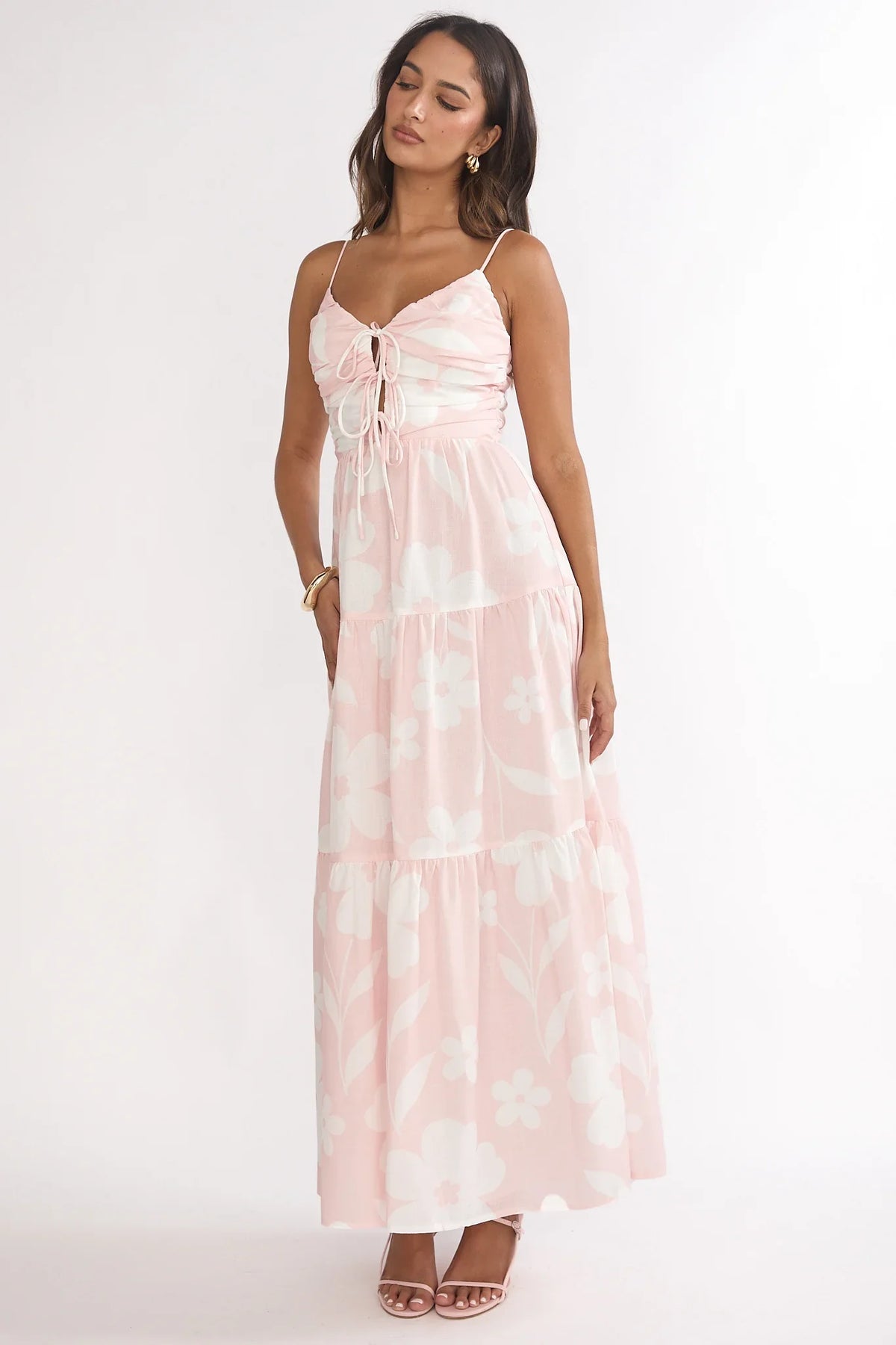 Darelle Tied Bodice Maxi Dress Floral Pink