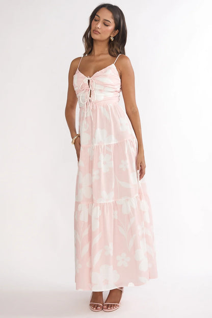 Darelle Tied Bodice Maxi Dress Floral Pink