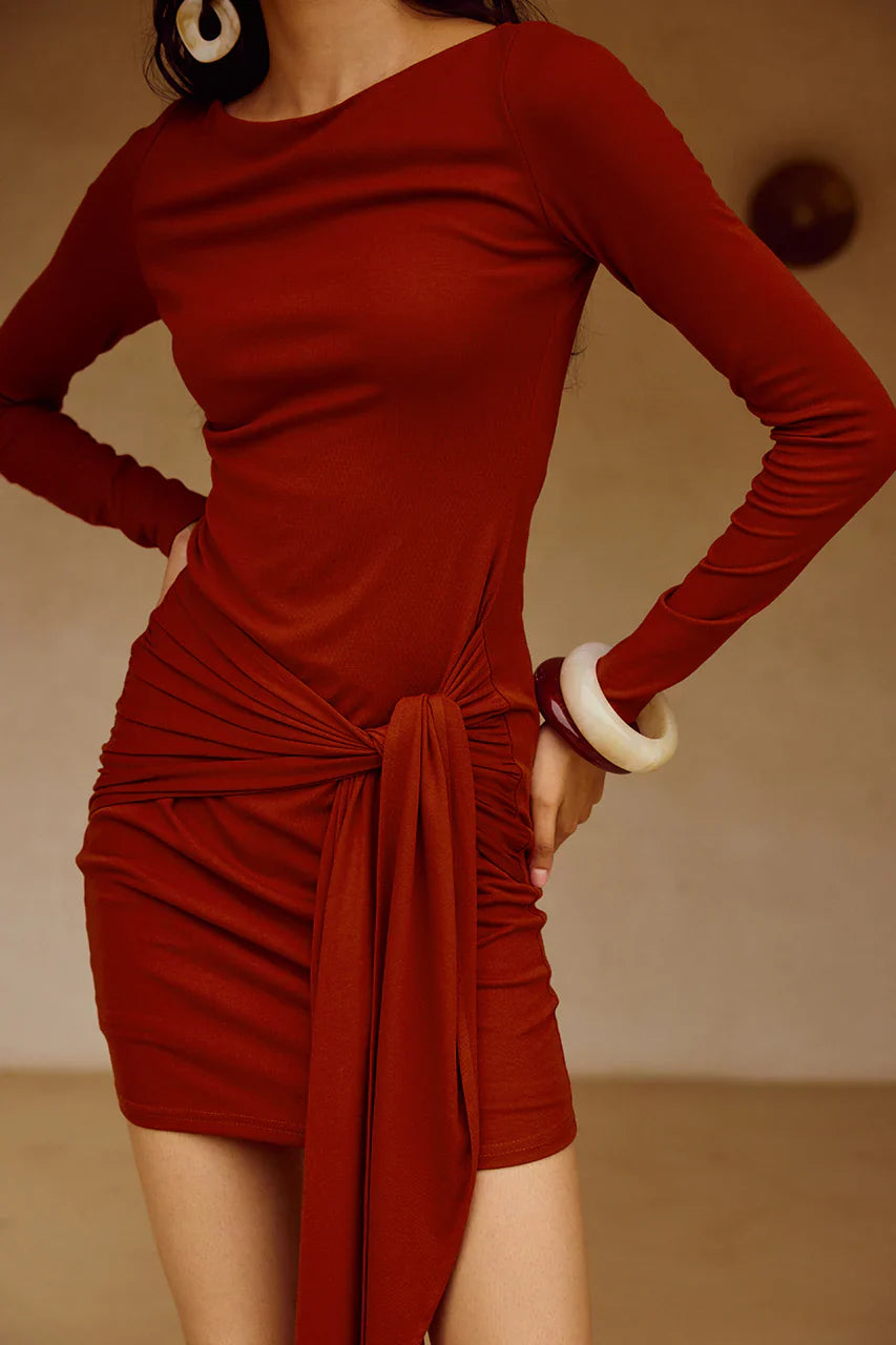 JUDAH SLEEVED MINI DRESS - RED
