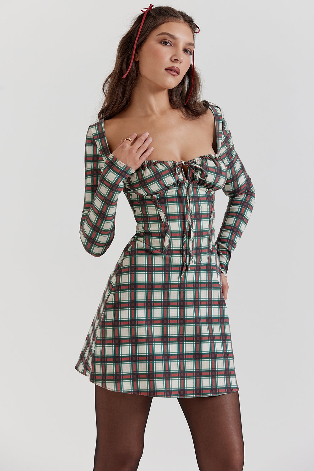 red tartan corset mini dress