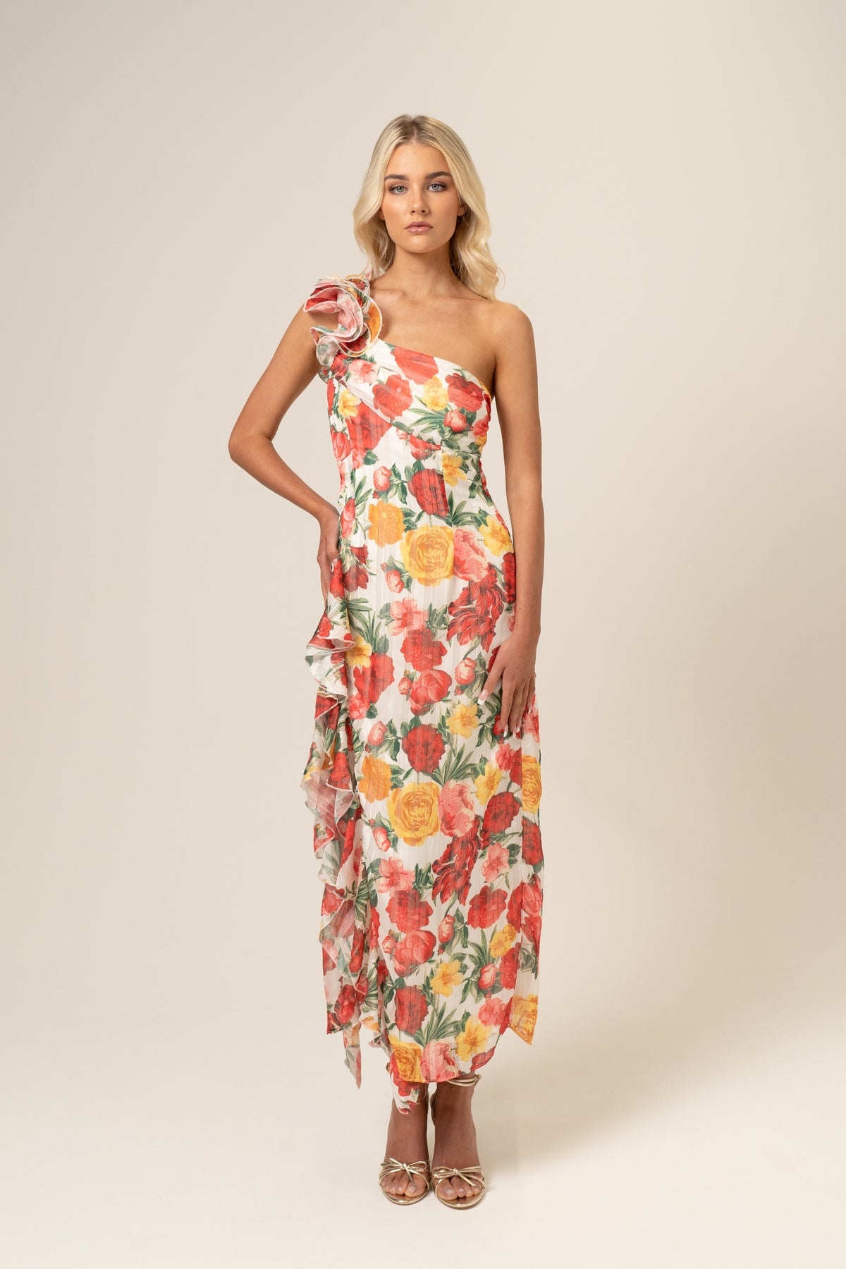 Saskia One-Shoulder Ruffle Dress - Floral Print