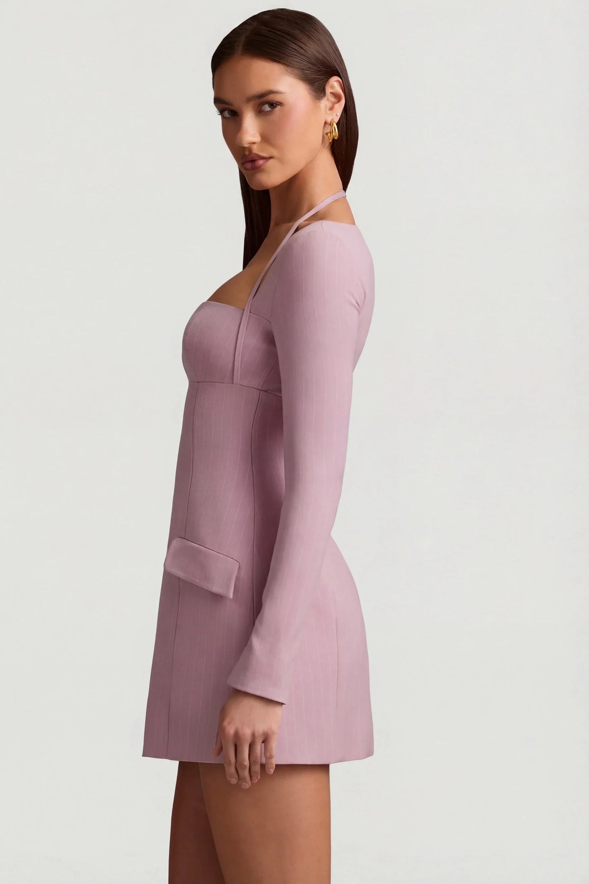 Pinstripe Structured A-Line Mini Dress in Mauve