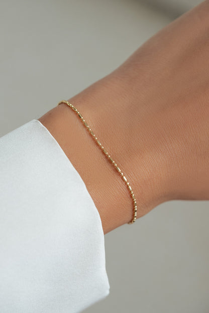 14K Solid Gold Bar Station Chain Bracelet