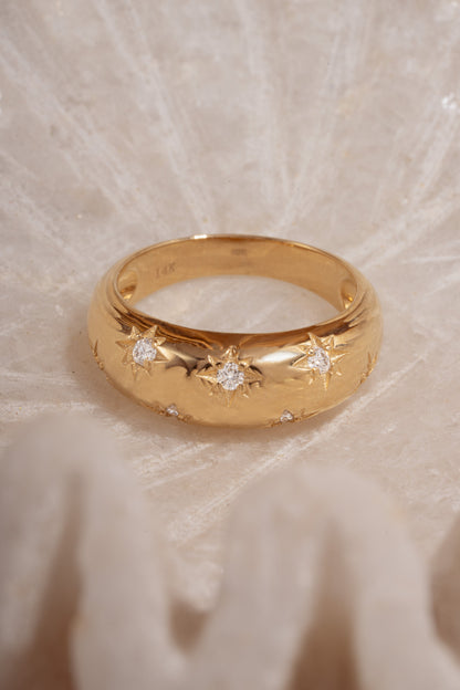 14K Solid Gold Star Dome Lab Grown Diamond Ring