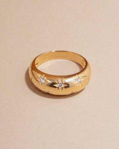 14K Solid Gold Star Dome Lab Grown Diamond Ring