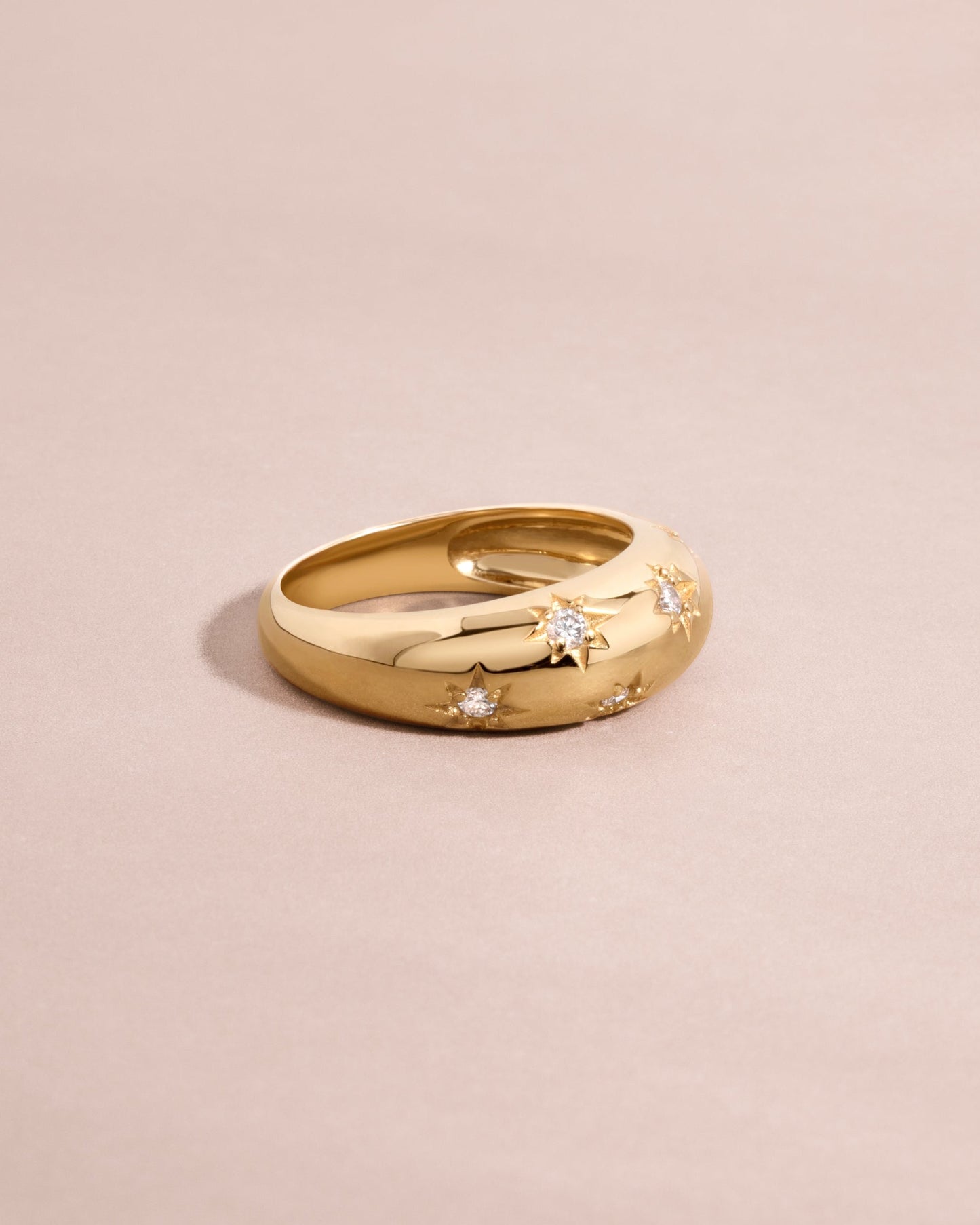 14K Solid Gold Star Dome Lab Grown Diamond Ring