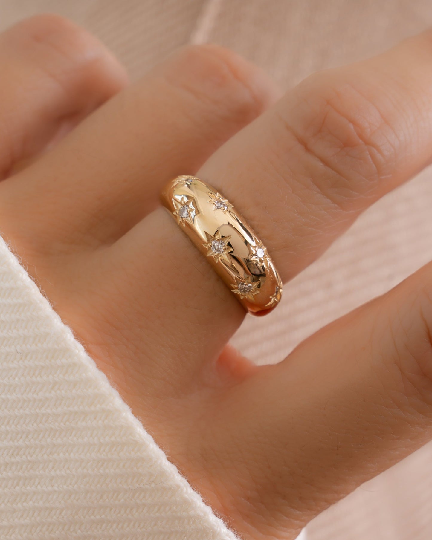 14K Solid Gold Star Dome Lab Grown Diamond Ring