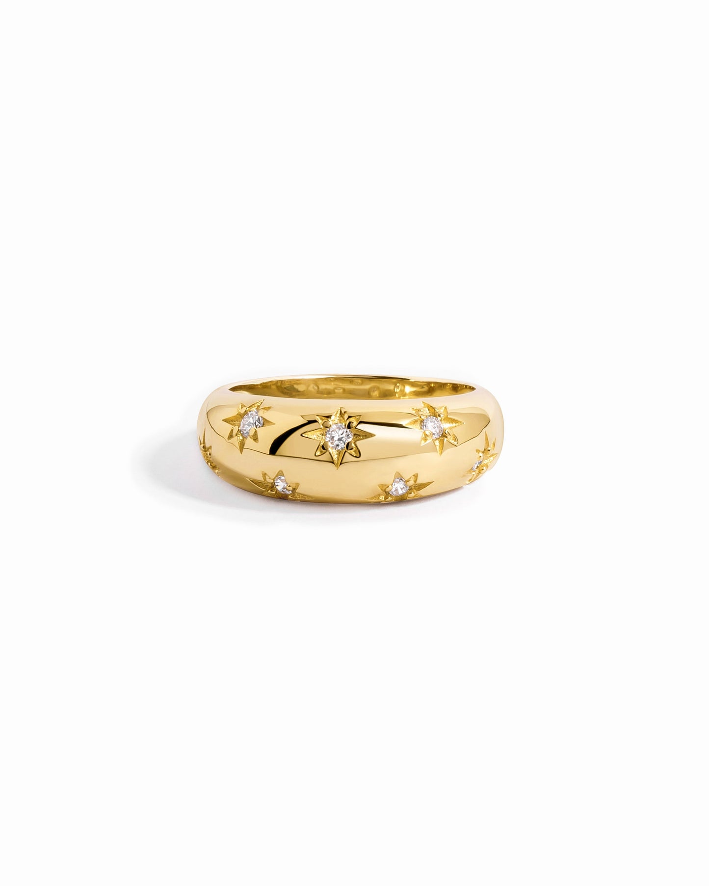 14K Solid Gold Star Dome Lab Grown Diamond Ring
