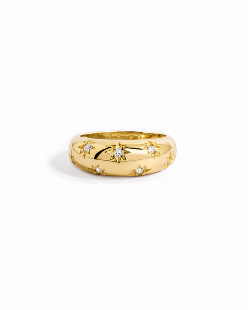 14K Solid Gold Star Dome Lab Grown Diamond Ring