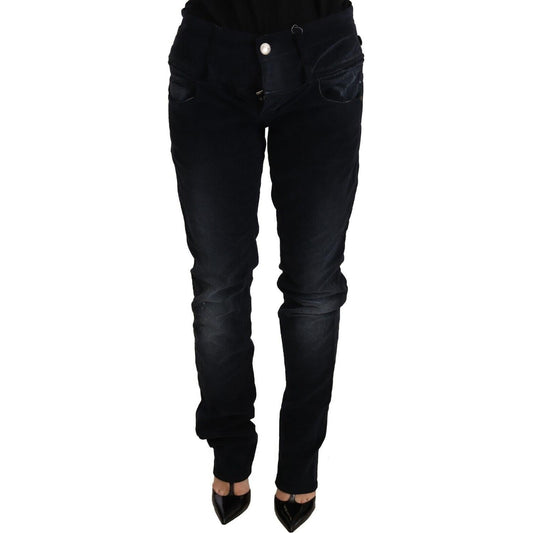 Acht Blue Washed Cotton Denim Low Waist Loose Fit Trousers Jeans