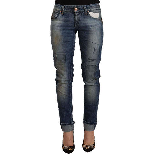 Acht Blue Washed Low Waist Folded Hem Slim Fit Jeans