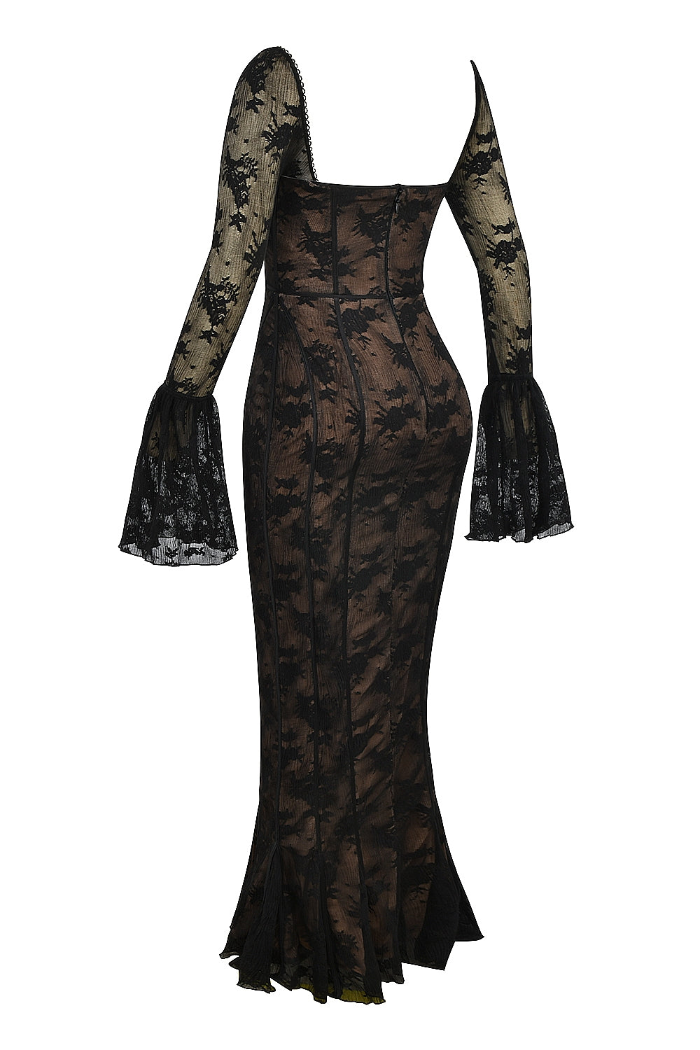 black long sleeve lace maxi dress