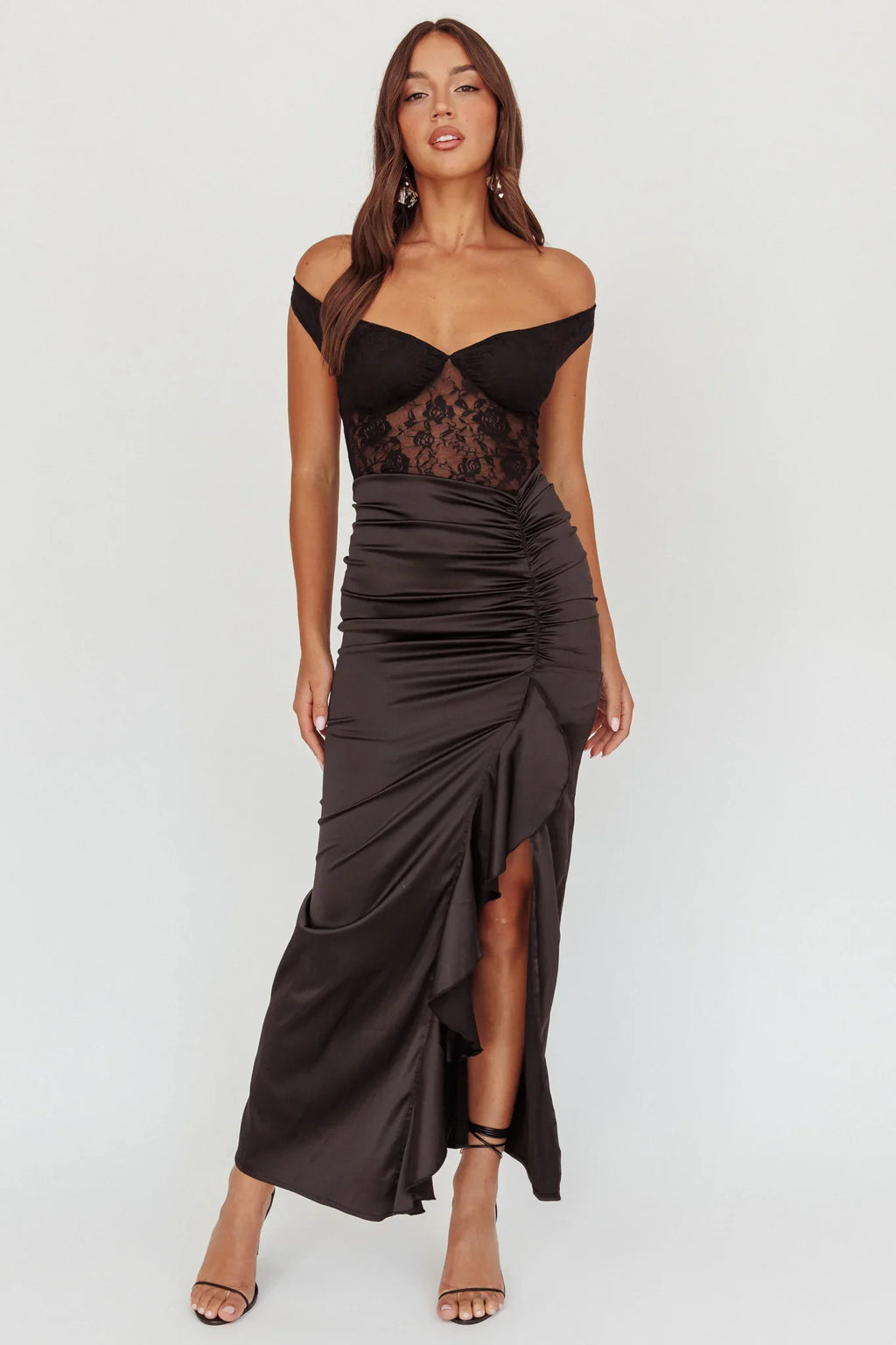 Tillie Lace Bodice Midi Dress Black