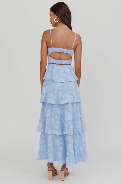 Provence Bloom Tiered Maxi Dress Blue