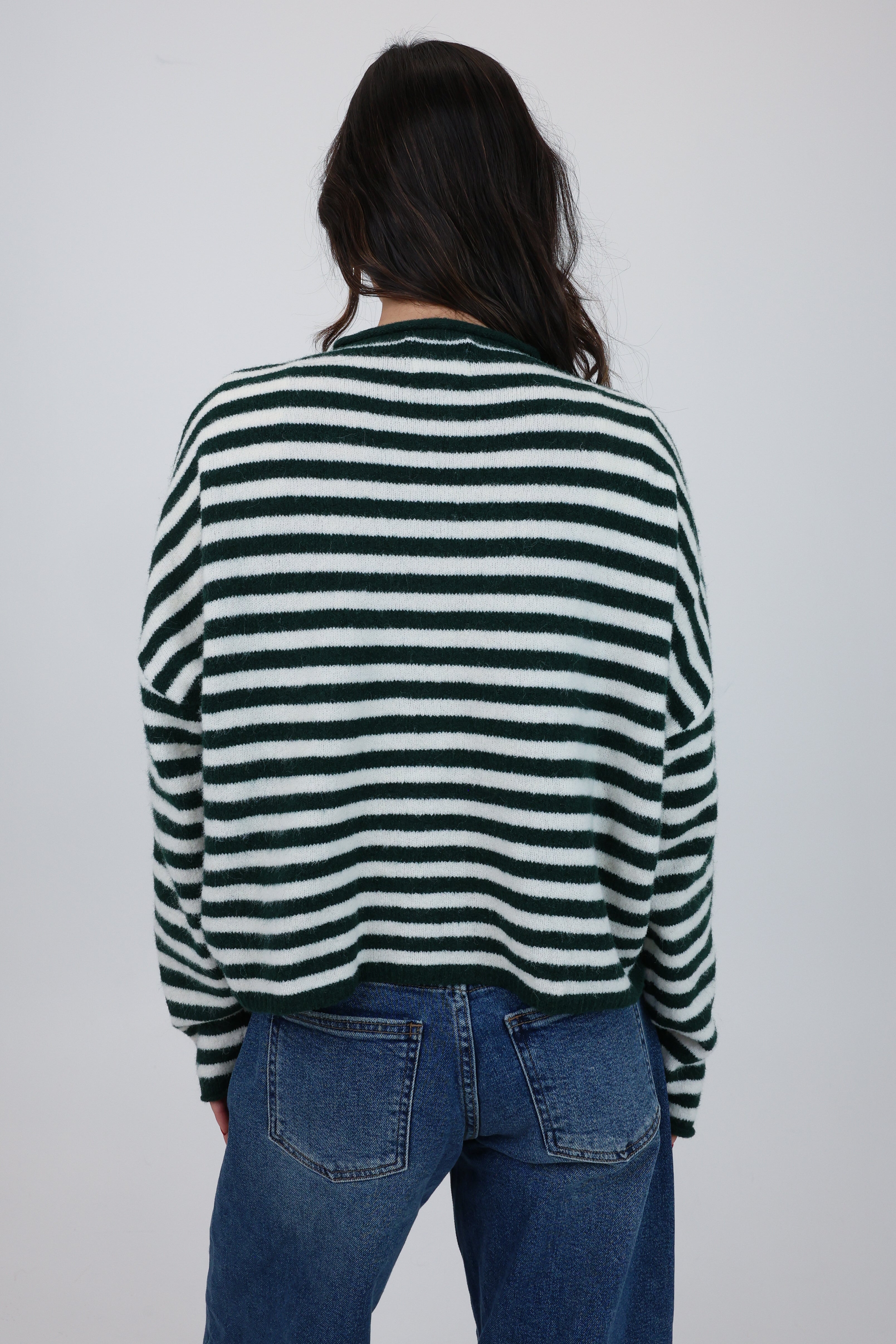 Phoebe Cardigan in Green/White Stripe