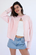Phoebe Cardigan in Pink/White Stripe