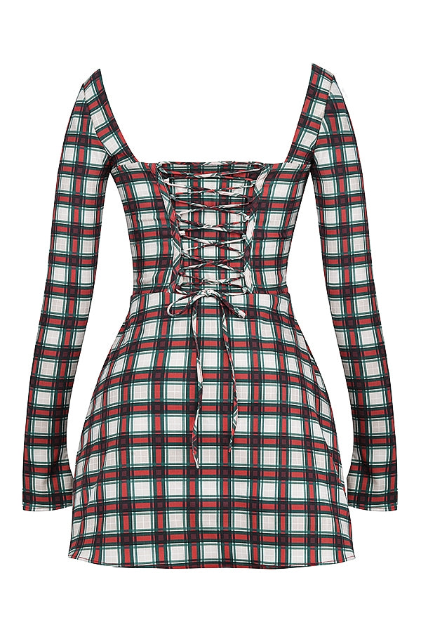 red tartan corset mini dress