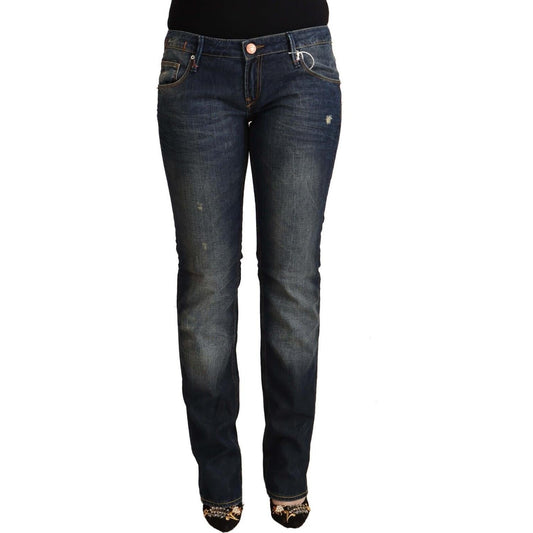 Acht Blue Washed Cotton Low Waist Skinny Denim Jeans