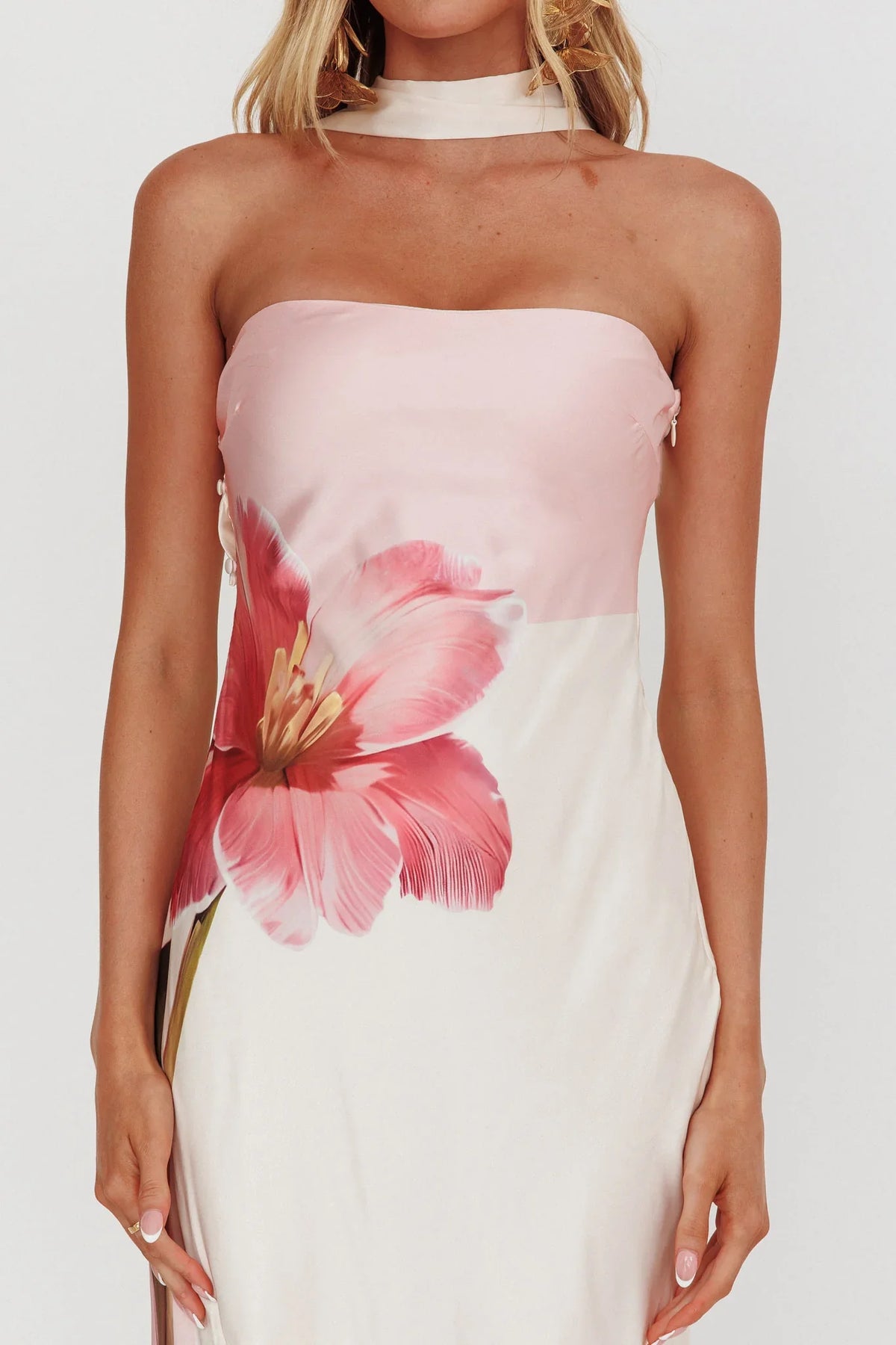 Damsel Reverse Halter Maxi Dress Flower Pink