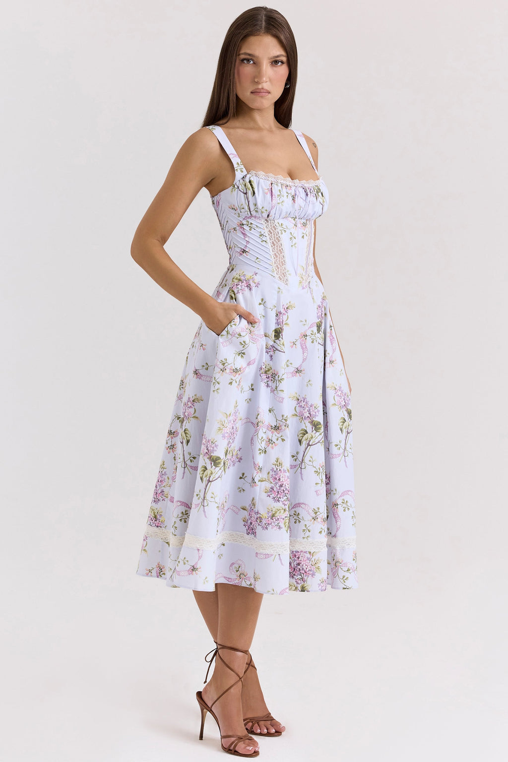 lilac floral cotton midi sundress