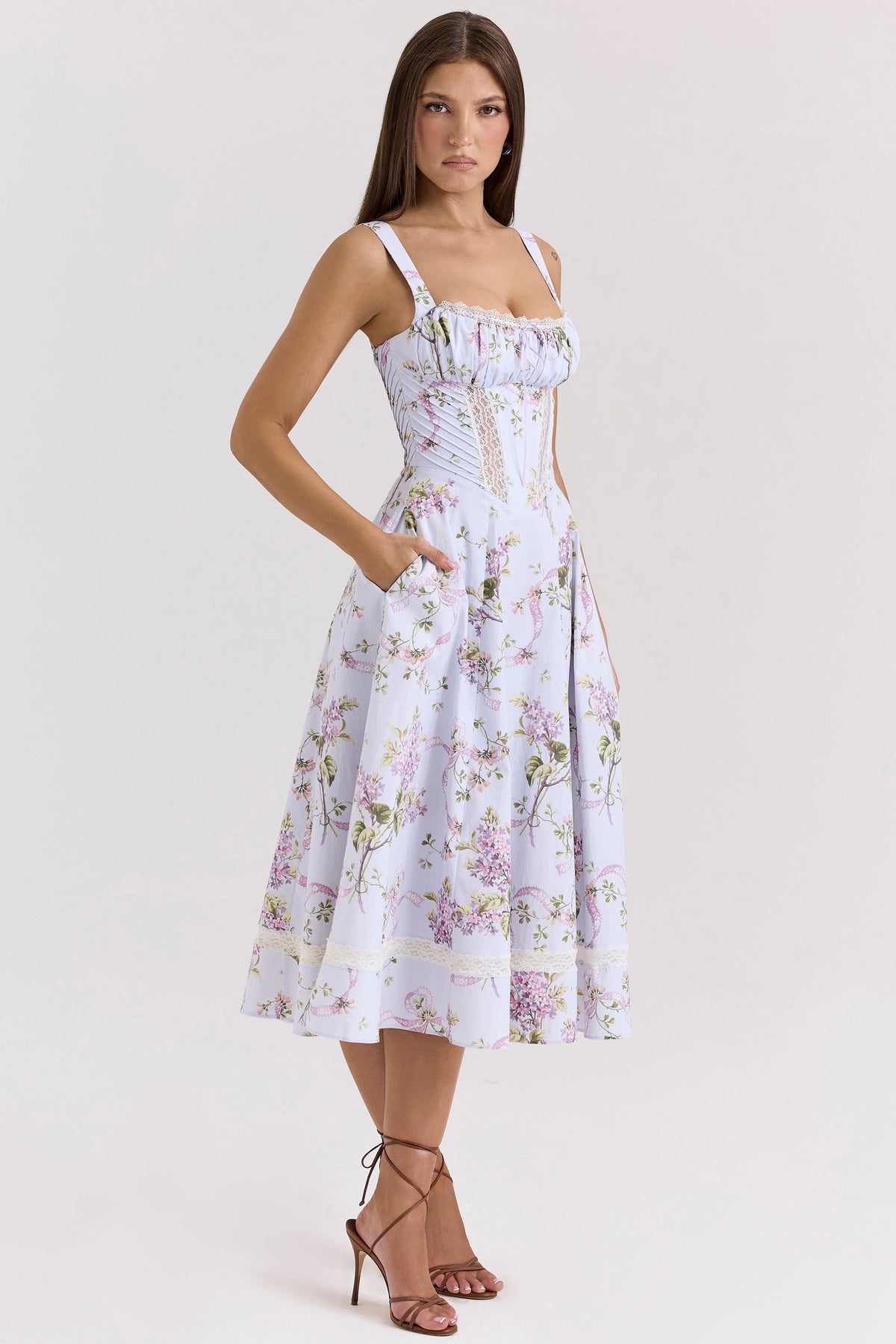 lilac floral cotton midi sundress
