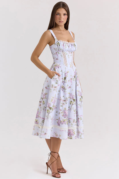 lilac floral cotton midi sundress