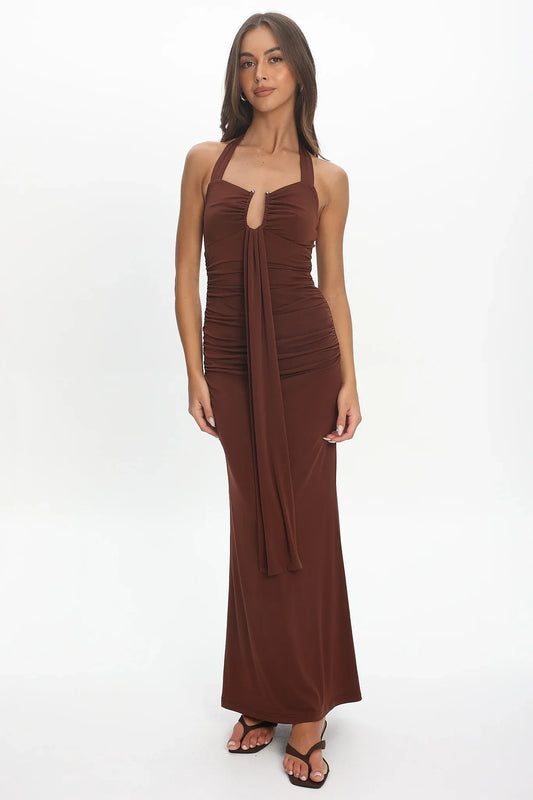 Opera Drape Bust Maxi Dress Chocolate
