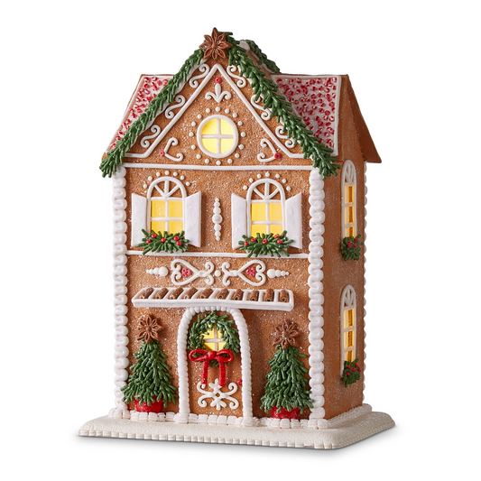 13” lighted gingerbread house with trees