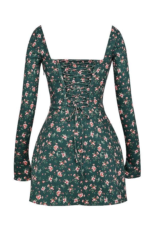 green floral corset mini dress