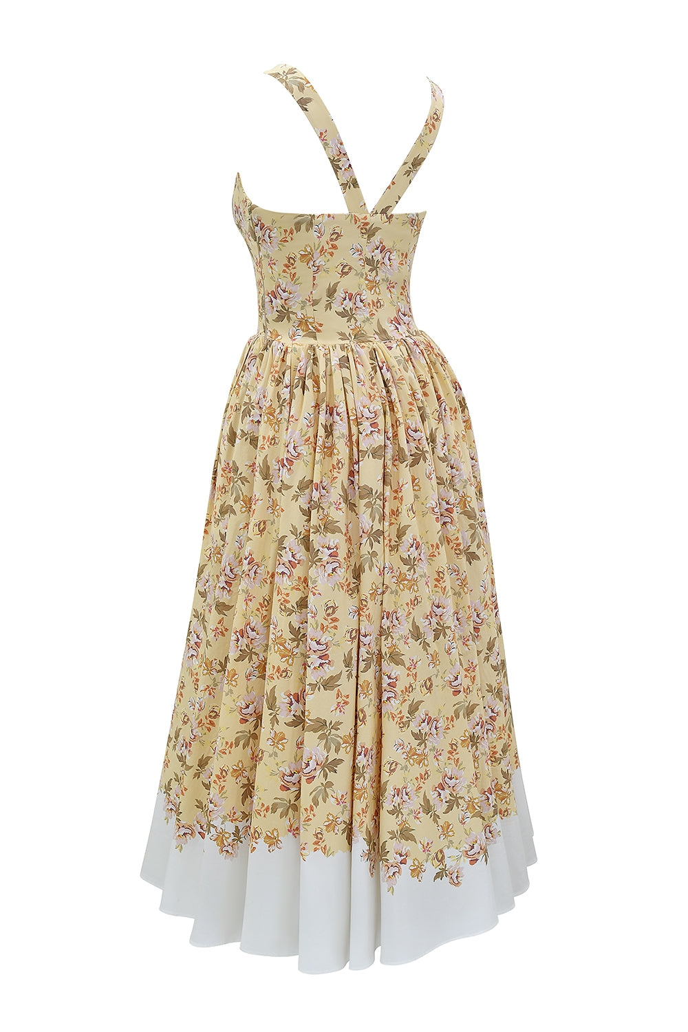 honeyflower print gathered cotton midi dress