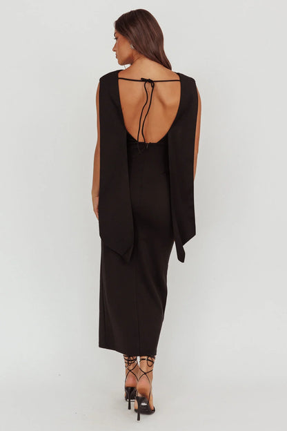 Looks Of Love Shoulder Sash Maxi Dress Black