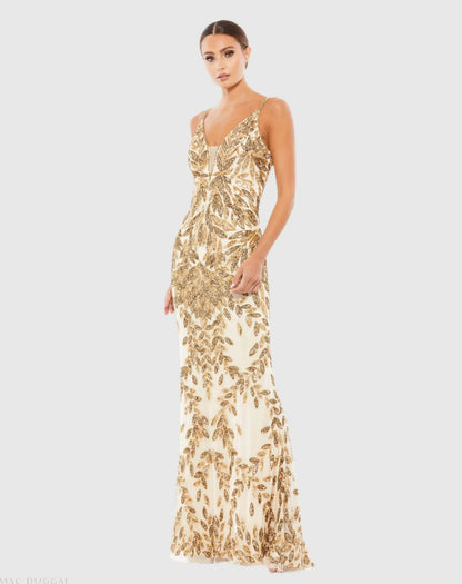 Embellished Leaf Evening Gown
