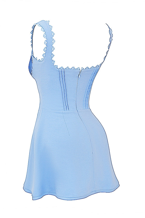 blue pin tuck mini dress