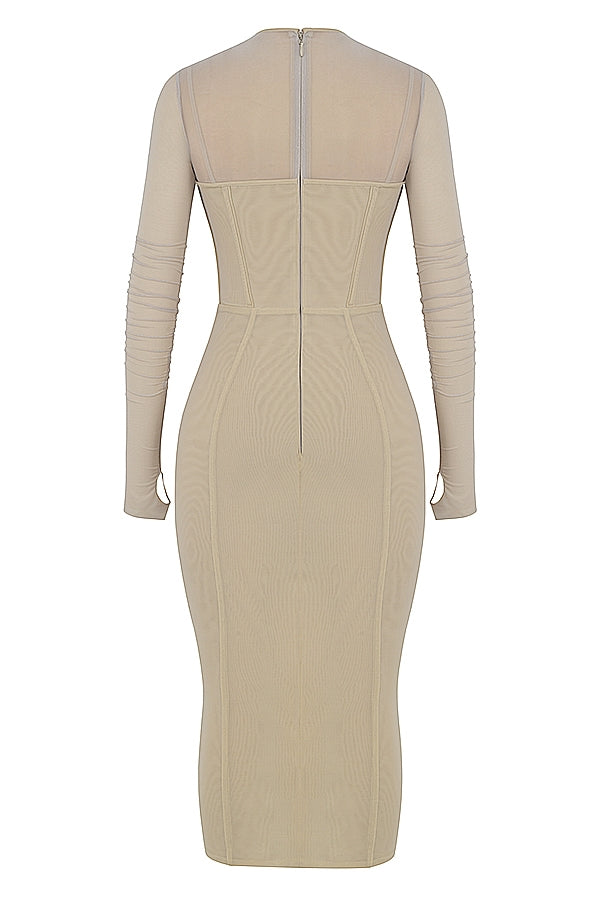 beige corset midi dress