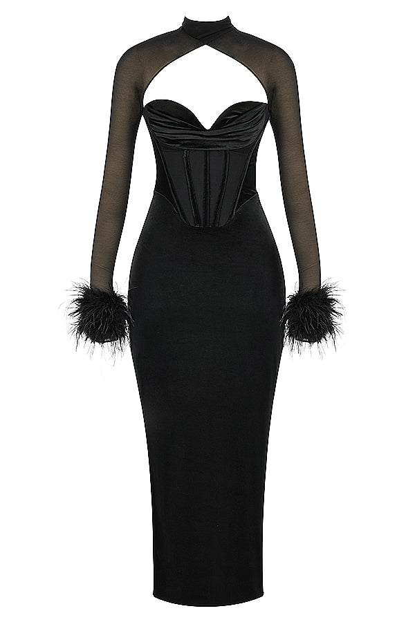 black velvet corset maxi dress